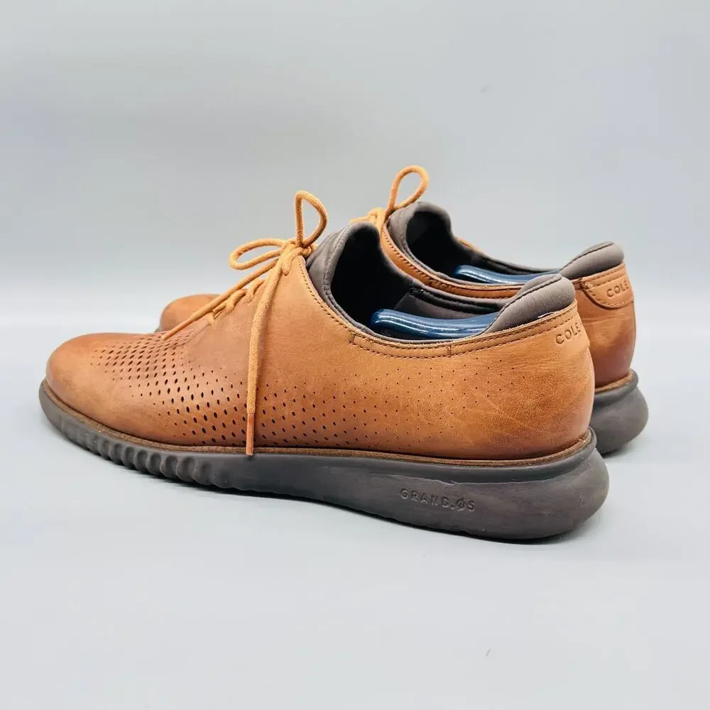 Cole Haan Shoes Mens 12 Brown Leather Zerogrand Perforated Oxford Dress Sneakers - Picture 4 of 10